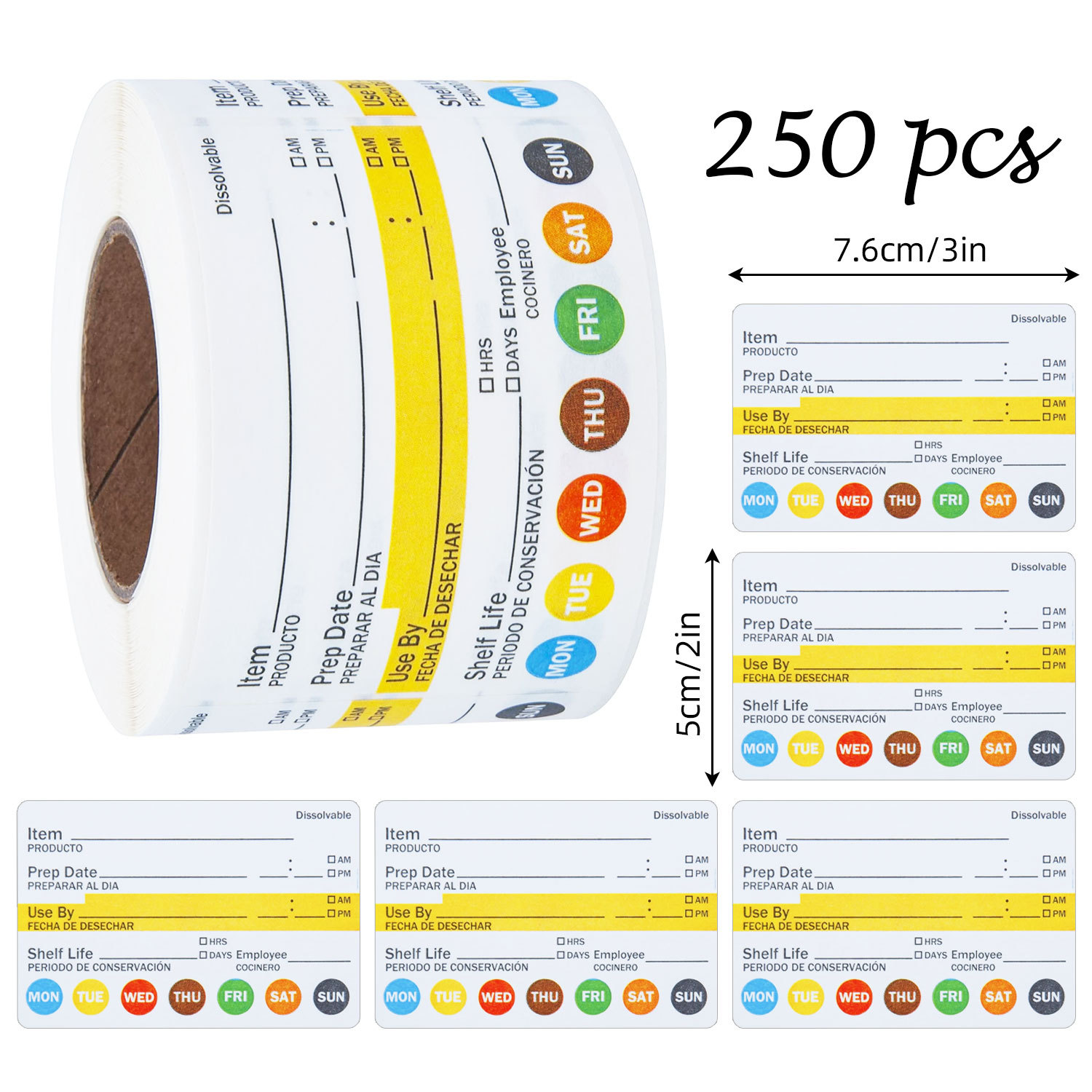 Food Storage Labels - 250Pcs/Roll Food Date Labels Waterproof Food