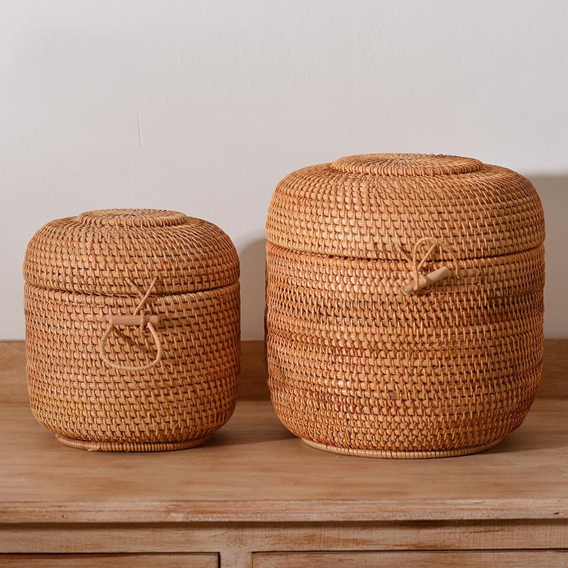 Food Storage With Dividers - Handwoven Rattan Tea Storage Box With