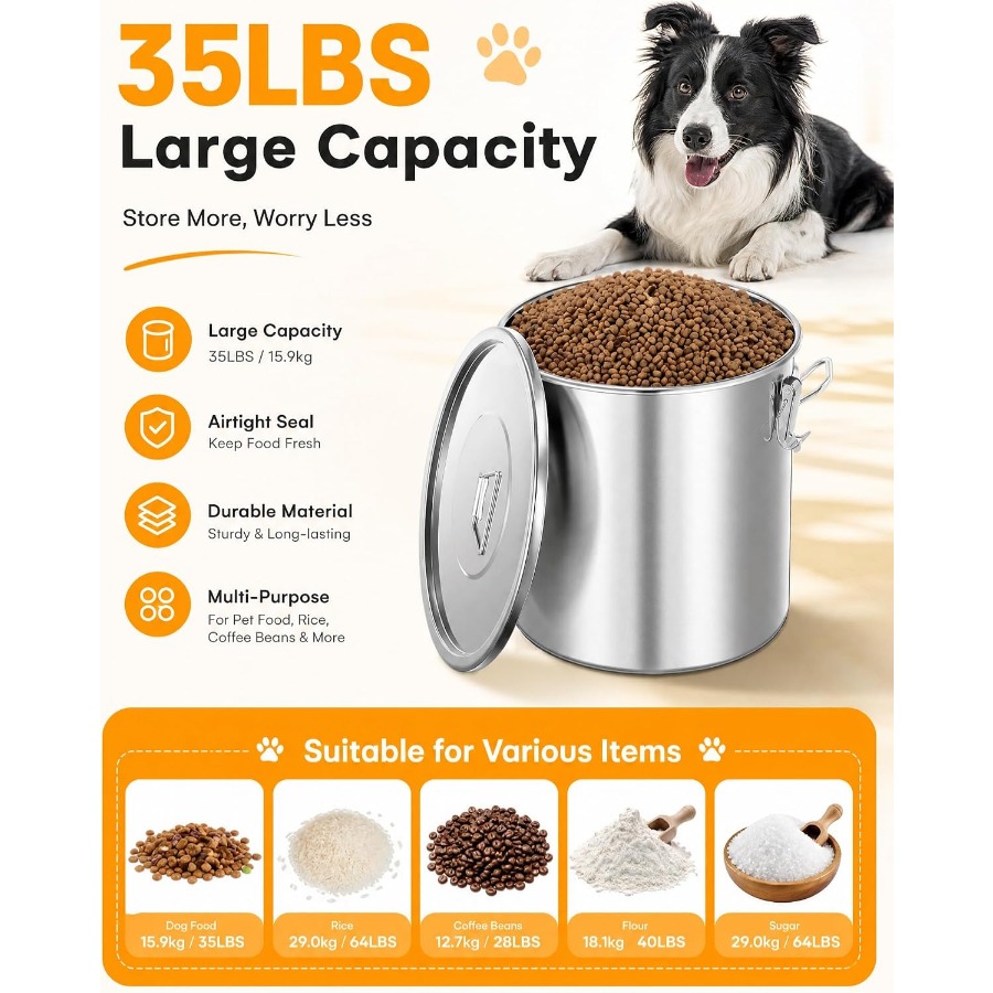 35LBS Airtight Stainless Steel - đánh giá và giá Food Storage Containers